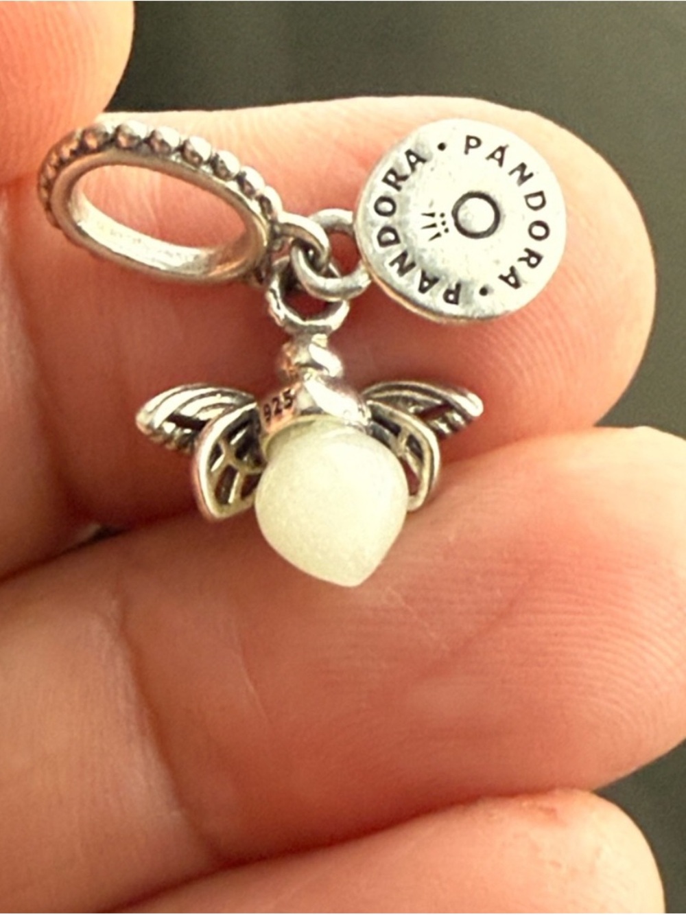 Pandora Silver Angel Charm with White Bead
